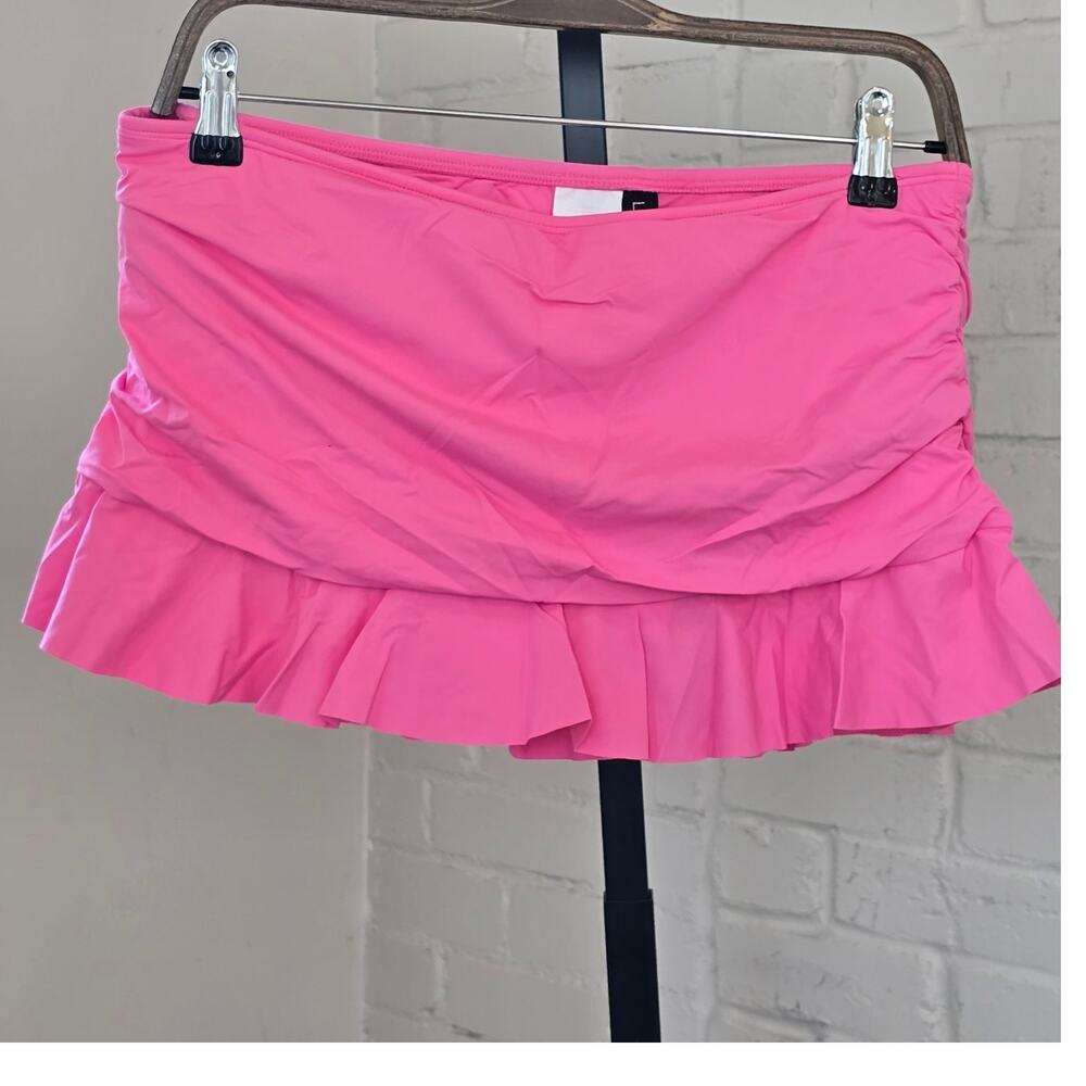 La Blanca Island Goddess Ruched Ruffle Swim Skirt Pink Bikini Bottom Size 12